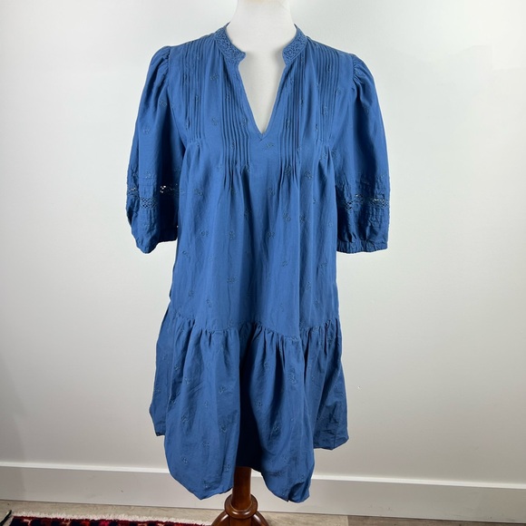 Sea New York Loren Tunic Dress Blue Embroidered Cotton Size L Yacht Wife - Picture 6 of 12